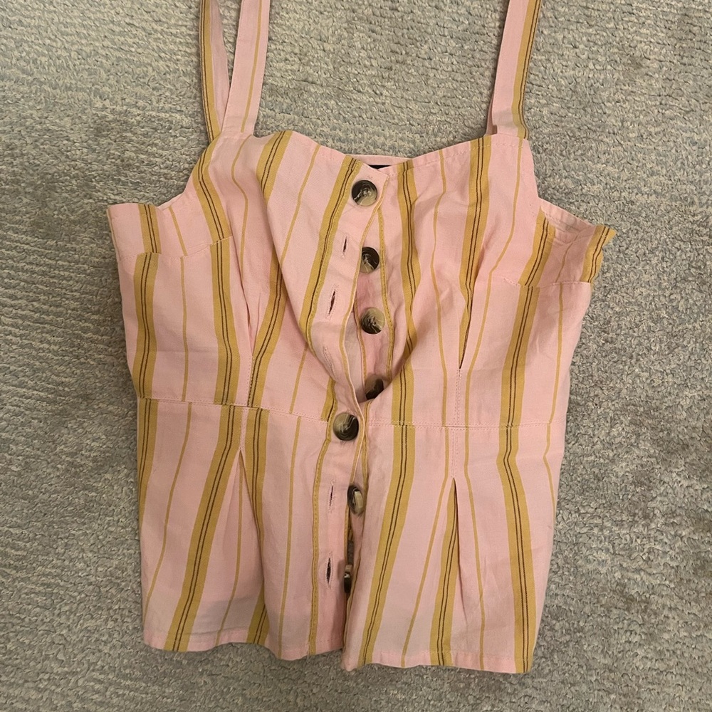 Topshop Pink and Yellow Striped Button-Up Blouse